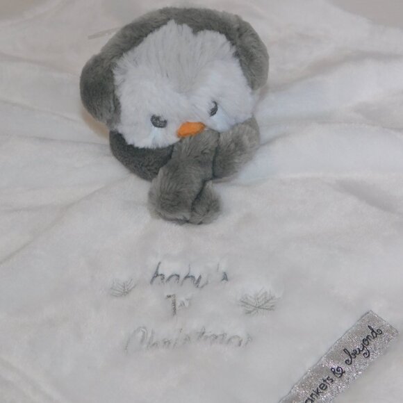 Blankets & Beyond Baby's 1st Christmas White Owl Gray Earmuffs Security Blanket - Picture 2 of 7